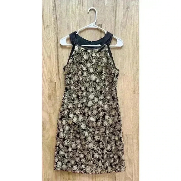 W by Worth Brown Dress with Leopard Details + Gold Sequins, Sleeveless, Size 4 - Picture 1 of 8